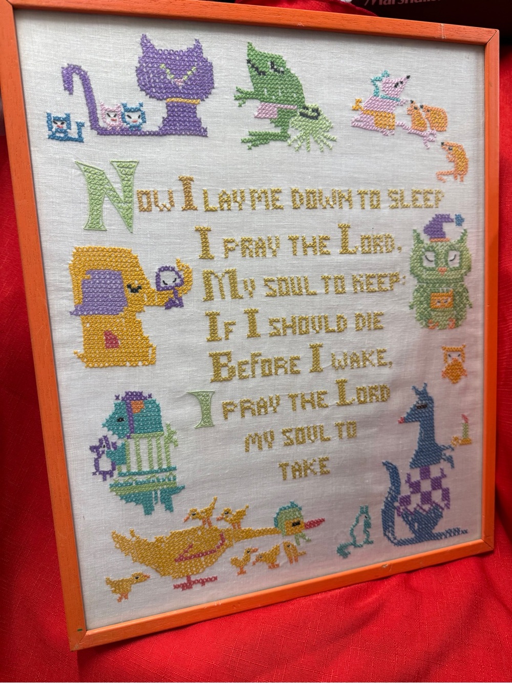 Nursery Prayer Cross-Stitch Wall Art - Multicolor Cat Duck Owl Mouse Frog